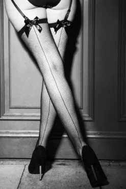 All Wrapped Up Bow Fishnet Seam Stocking - Black -Curve by Lingerie 234856 20230124144600