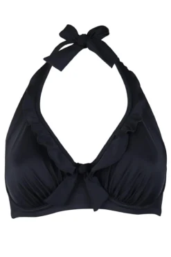 Splash Frill Halter Underwired Top - Black -Curve by Lingerie 235222 20220426105600