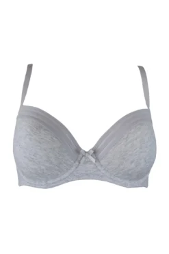Twist Cotton Padded T-Shirt Bra - Grey Marl -Curve by Lingerie 236782 20201126154900