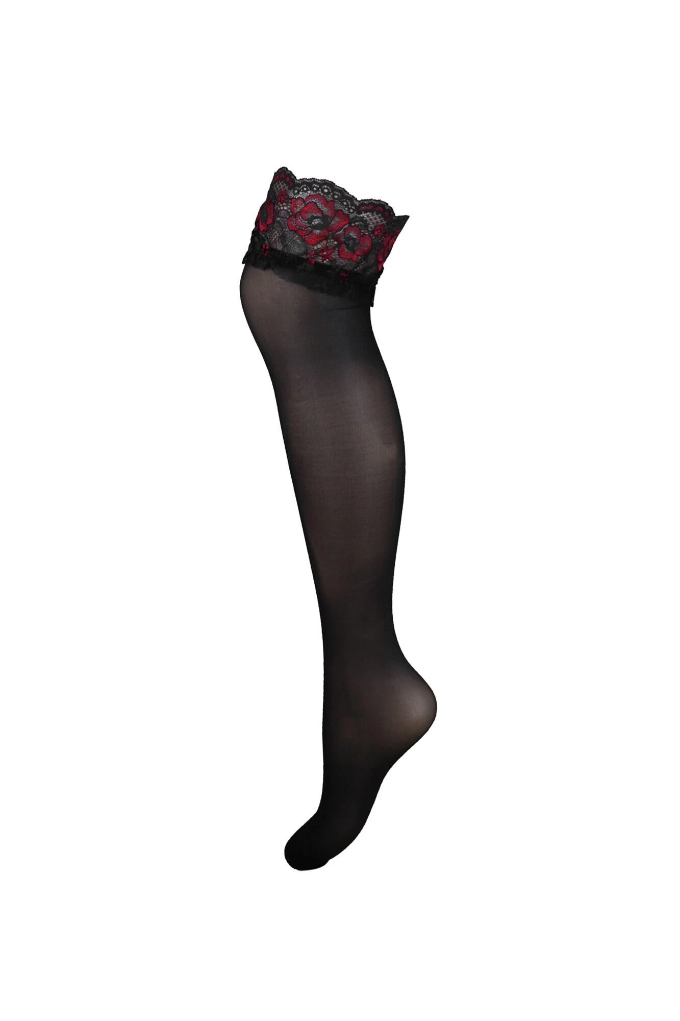 Amour Lace Top 15 Denier Hold Up - Black/Scarlet 6 Amour Lace Top 15 Denier Hold Up - Black/Scarlet - Image 6