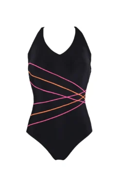 Energy Chlorine Resistant V Neck Linear Swimsuit - Black 6 Energy Chlorine Resistant V Neck Linear Swimsuit - Black -Curve by Lingerie 238044 20201126155100