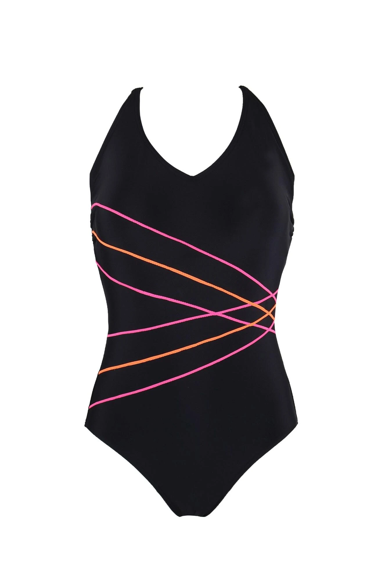 Energy Chlorine Resistant V Neck Linear Swimsuit - Black 3 Energy Chlorine Resistant V Neck Linear Swimsuit - Black - Image 3