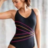 Energy Chlorine Resistant V Neck Linear Swimsuit - Black