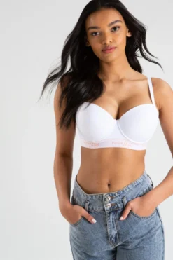 Logo Padded T-shirt Bra - White -Curve by Lingerie 247375 20230607135100