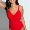 Ruched Pleated Control Swimsuit - Red