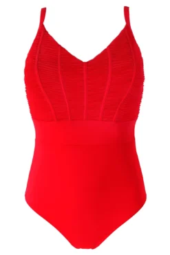 Ruched Pleated Control Swimsuit - Red -Curve by Lingerie 248842 20220926120000