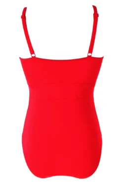 Ruched Pleated Control Swimsuit - Red -Curve by Lingerie 248843 20220926120000