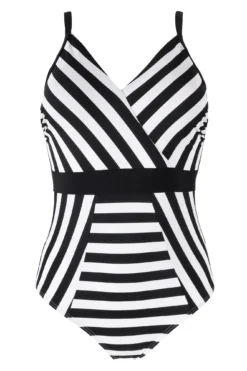 Stripe Panelled Control Swimsuit - Black/White 10 Stripe Panelled Control Swimsuit - Black/White -Curve by Lingerie 251140 20230224113100