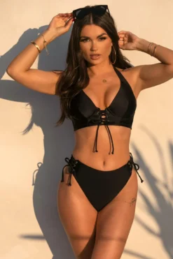 India Longline Underwired Halter Top - Black