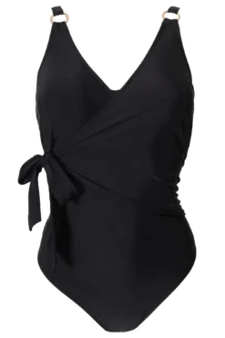 Samoa Wrap Over Control Swimsuit - Black -Curve by Lingerie 256366 20210629095400