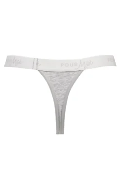 Love To Lounge Logo Cotton Thong - Grey Marl -Curve by Lingerie 258868 20230526135700