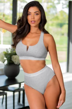 Love To Lounge Logo Cotton Deep Brief - Grey Marl -Curve by Lingerie 258899 20230526124900