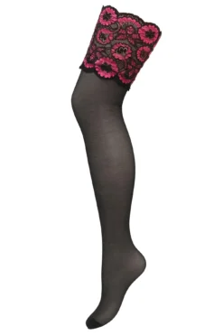 Roxie Lace Top 15 Denier Hold Up - Black/Hot Pink -Curve by Lingerie 260856 20230124144400