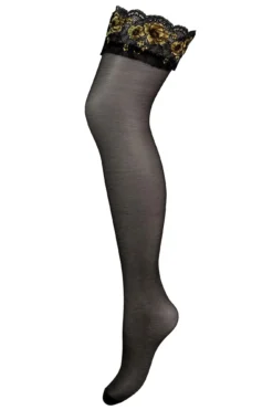 Laced In Gold Lace Top 15 Denier Hold Up - Black/Gold -Curve by Lingerie 260862 20210916103700