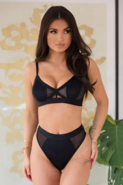 India Mesh & Lace Non Wired Bralette - Black -Curve by Lingerie 263019 20210923093400