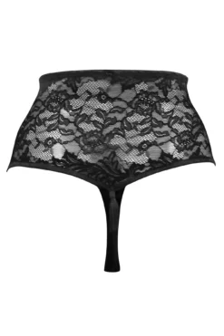 For Your Eyes Only High Waist Crotchless Thong - Black -Curve by Lingerie 267575 20211102151600