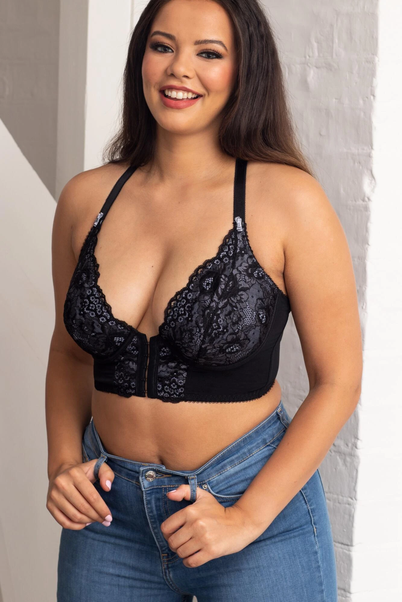 Opulence Front Fastening Underwired Bralette - Slate/Black 2 Opulence Front Fastening Underwired Bralette - Slate/Black - Image 2