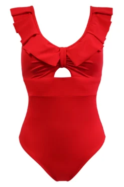 Space Frill Non Wired Swimsuit - Red -Curve by Lingerie 271874 20211214102100
