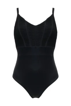 Ruched Pleated Control Swimsuit - Black -Curve by Lingerie 271895 20220209142700