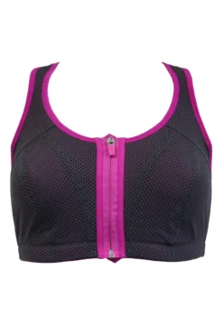 Energy Elevate Zip Front Lightly Padded Sports Bra - Grey/Orchid -Curve by Lingerie 272875 20211216153400