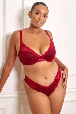 Luxe Linear V Shaped Brazilian Brief - Red/Black -Curve by Lingerie 273132 20220121170800