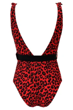 Frill Neck Belted Control Swimsuit - Red Leopard -Curve by Lingerie 277272 20220428132800