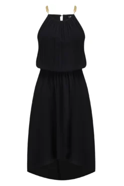 Gold Chain High Neck Beach Dress - Black -Curve by Lingerie 281568 20220404120100