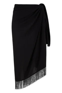 Fringe Trim Crinkle Woven Multiway Sarong - Black -Curve by Lingerie 281597 20220404122000