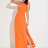 Halter Neck Gold Buckle Maxi Dress - Orange