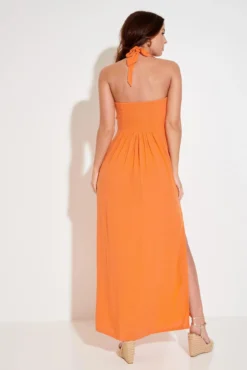 Halter Neck Gold Buckle Maxi Dress - Orange -Curve by Lingerie 281644 20220404130900
