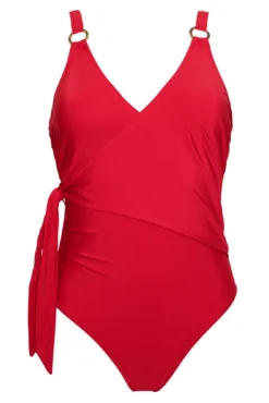 Samoa Wrap Over Control Swimsuit - Red -Curve by Lingerie 282640 20220413143200