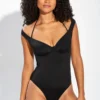 Underwired Off The Shoulder Double Strap Control Swimsuit - Black