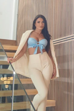 India Satin Padded Longline Bra - Powder Blue -Curve by Lingerie 283494 20220512154700