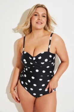 Santa Monica Strapless Control Swimsuit - Black/White -Curve by Lingerie 283930 20220510122200