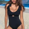 Space Frill Non Wired Swimsuit - Black