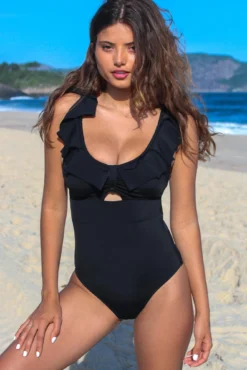 Space Frill Non Wired Swimsuit - Black
