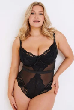 Satin Luxe And Lace Underwired Body - Black -Curve by Lingerie 285526 20221027101800