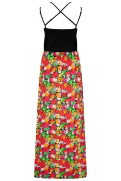 Cross Back Strappy Jersey Woven Mix Maxi Dress - Pink/ Red/ Black -Curve by Lingerie 285938 20220518150700