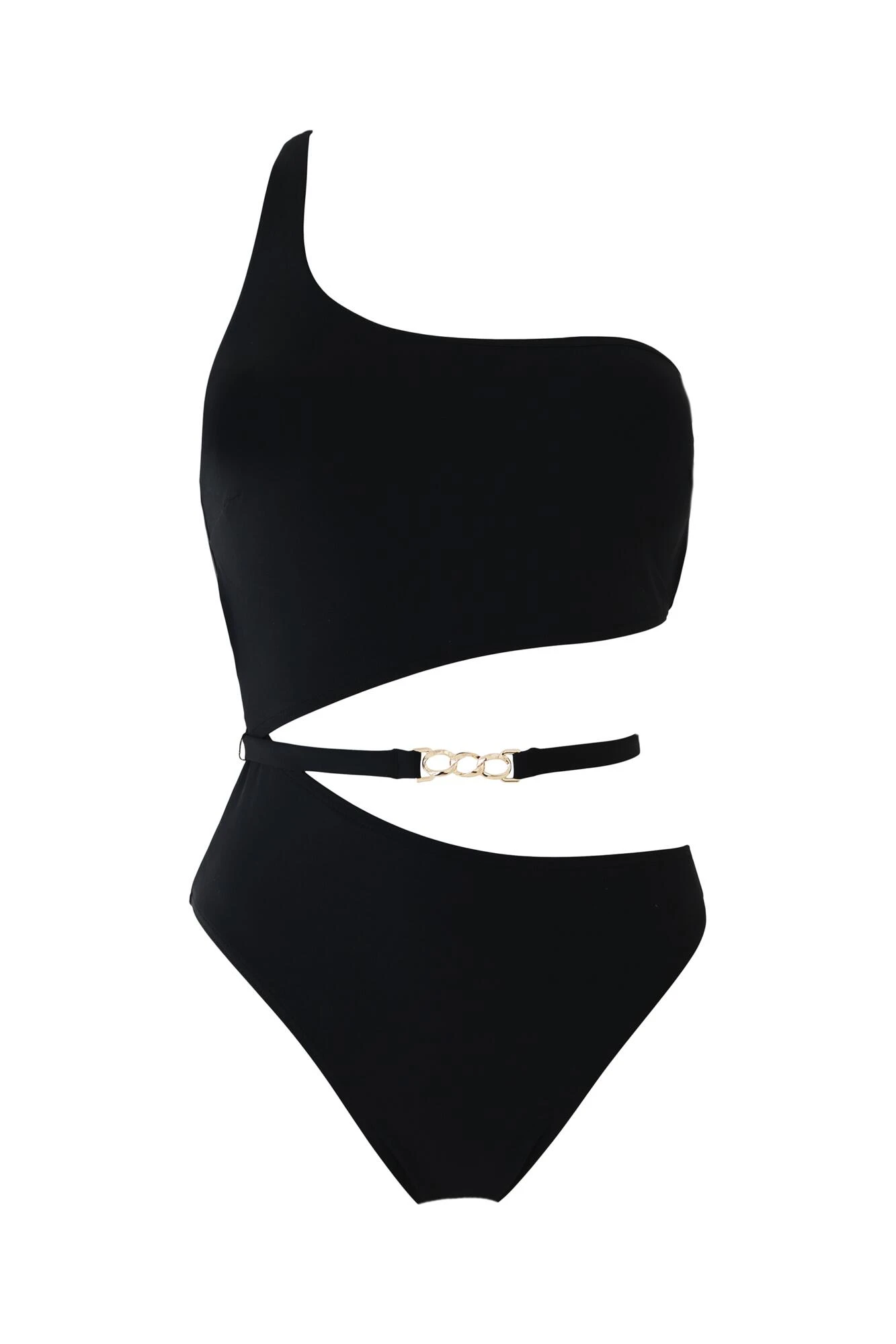 India Chains Recycled One Shoulder Cut Out Swimsuit - Black 3 India Chains Recycled One Shoulder Cut Out Swimsuit - Black - Image 3