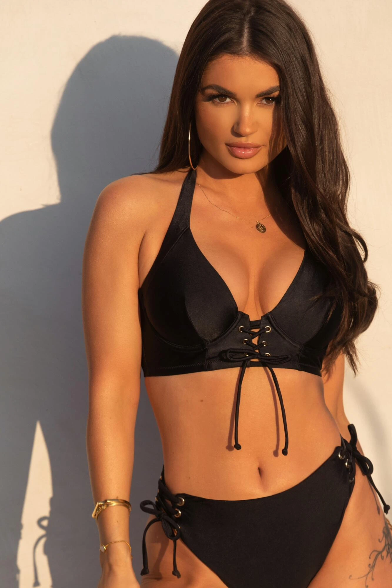 India Recycled Longline Underwired Halter Top - Black 1 India Recycled Longline Underwired Halter Top - Black