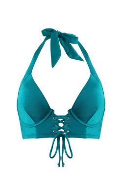 India Recycled Longline Underwired Halter Top - Turquoise -Curve by Lingerie 287525 20220607135200
