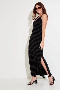 Jersey Plaited Straps Maxi Dress - Black/Gold -Curve by Lingerie 289501 20220630135600