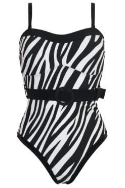 Removable Straps Belted Control Swimsuit - Zebra 10 Removable Straps Belted Control Swimsuit - Zebra -Curve by Lingerie 289549 20230524154400