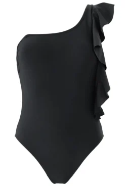 Frill Shoulder Control Swimsuit - Black -Curve by Lingerie 289606 20230228133700