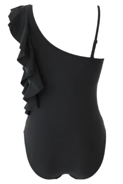 Frill Shoulder Control Swimsuit - Black -Curve by Lingerie 289609 20230228133700
