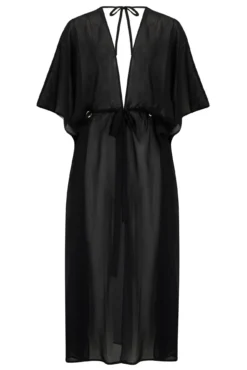 Recycled Luxe Maxi Chiffon Kimono - Black -Curve by Lingerie 290937 20220720155900