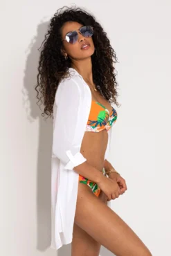 Crinkle Button Through Beach Shirt - White 8 Crinkle Button Through Beach Shirt - White -Curve by Lingerie 290966 20220720162900