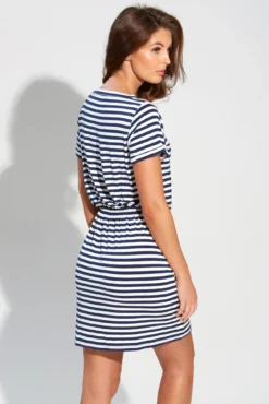 Jersey Pocket T-Shirt Beach Dress - Navy/White -Curve by Lingerie 291557 20220729125300