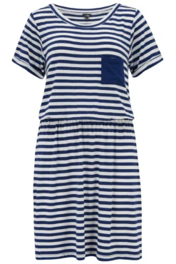 Jersey Pocket T-Shirt Beach Dress - Navy/White -Curve by Lingerie 291559 20220729125300