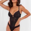 For Your Eyes Only Underwire Crotchless Body - Black
